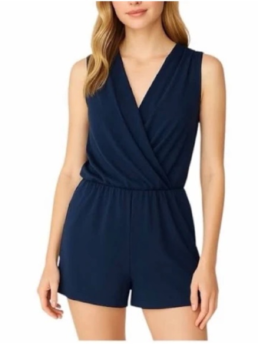 BCBGeneration Navy Sleeveless Surplice Romper